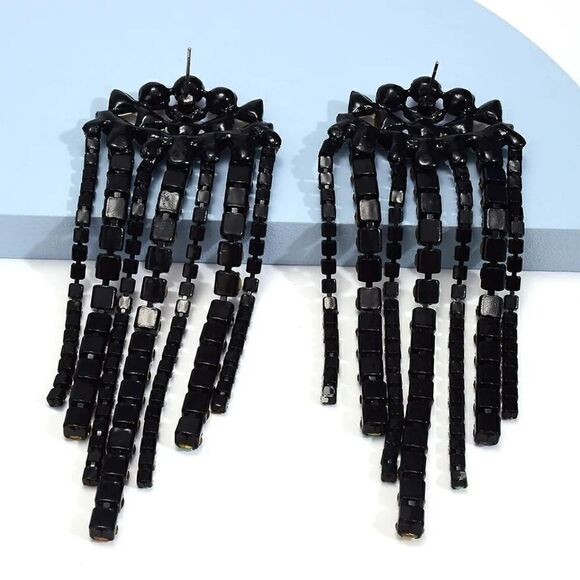 Multicolor Cascading Fringe Rhinestone Drop earrings - Picture 4 of 4